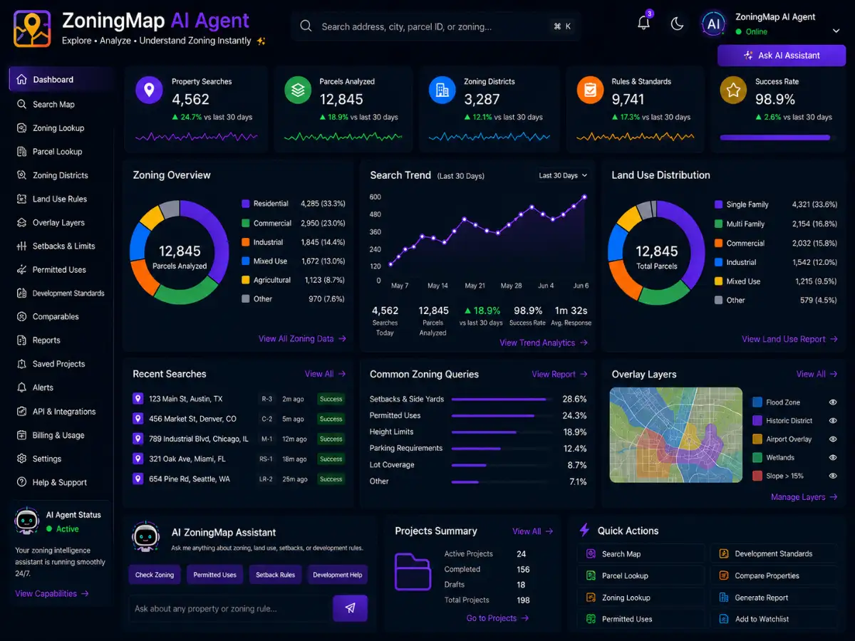 zoningmap.app AI zoning map agent — zoning map and parcel report export preview